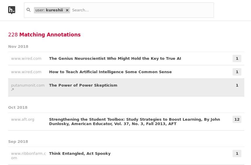Screenshot of a Hypothes.is profile page