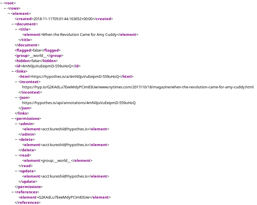 Data from the Hypothes.is API, XML