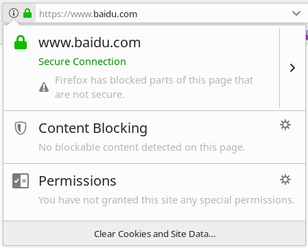 Firefox connection information dialog