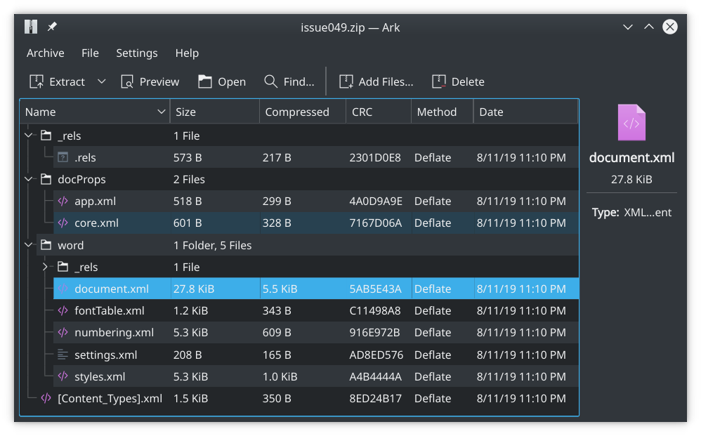 Issue 49 DOCX file opened as a .zip file
