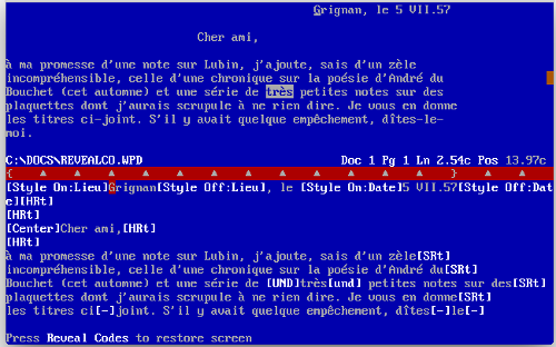Formatting codes revealed in WordPerfect 5.1