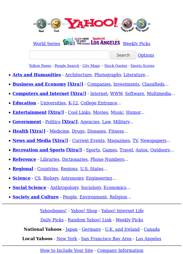Screenshot of Yahoo! from Oct 22, 1996