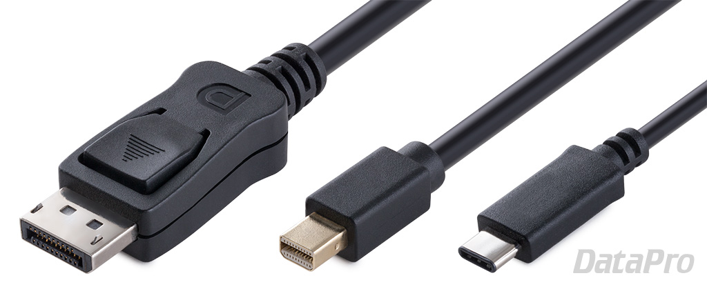 DisplayPort, mini-DisplayPort, and Thunderbolt Type-C connectors displayed side-by-side