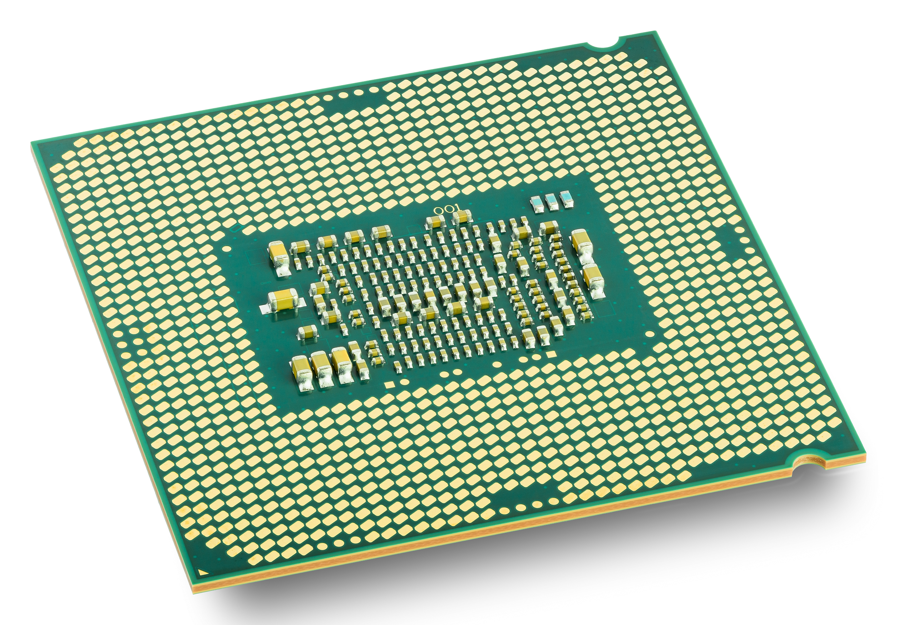 An Intel Skylake CPU, showing the pins underneath