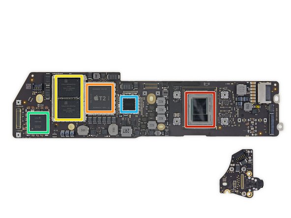 Mainboard of a 2018 Macbook Air (top view)