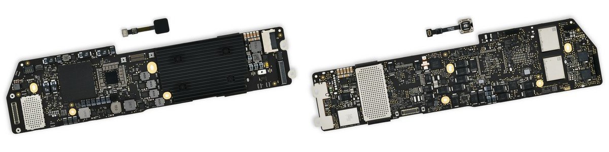2020 Intel Macbook Air mainboard, front(left) vs back (right)