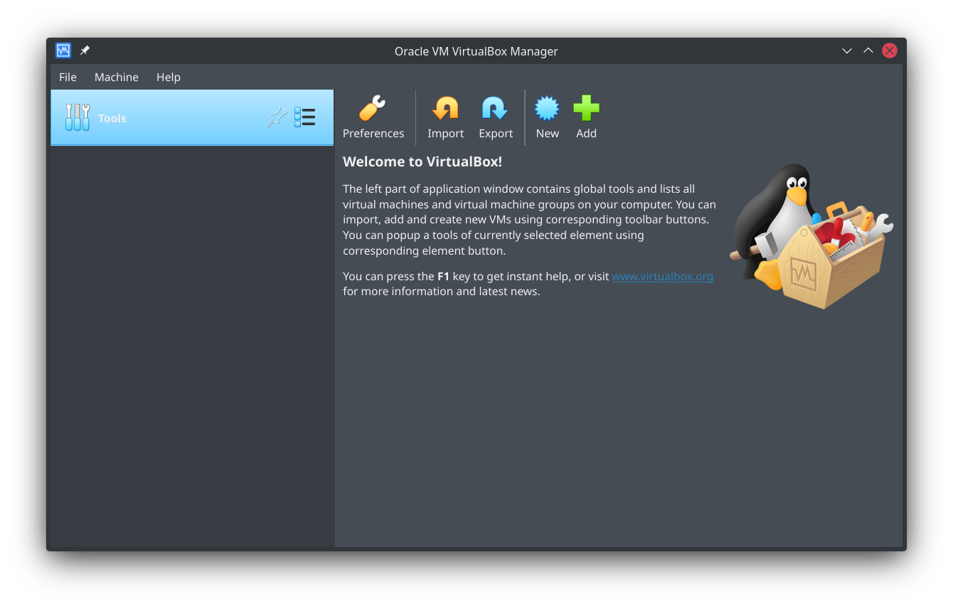 screenshot of Virtualbox in Arch Linux