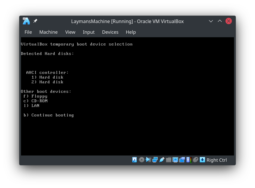 Virtualbox boot menu