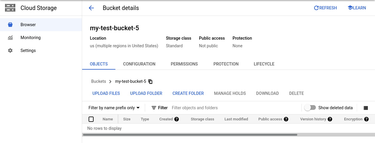 screenshot of Google Cloud Storage’s web interface