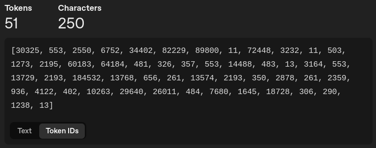 OpenAI Tokenizer tool - token ID view